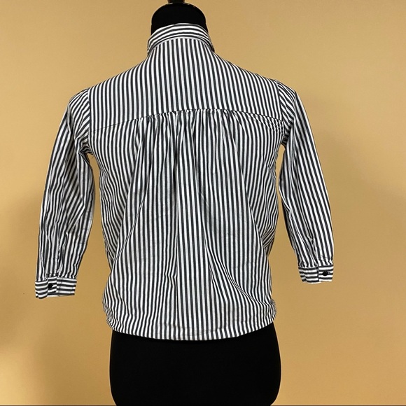 5/$20 Zara Join Life Gray White Striped Button Up Blouse Top Size 7 - Picture 6 of 9